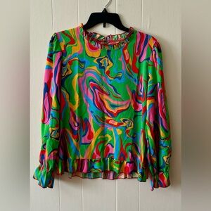 SHEIN Vibrant Multicolor Abstract Blouse